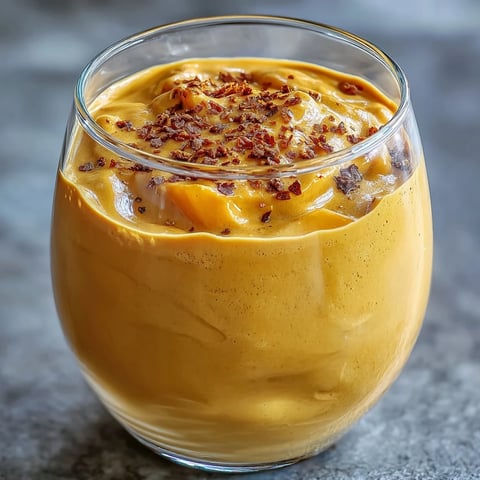 Golden glass of Vegan Mango Turmeric Golden Milk Smoothie with cinnamon garnish and chia seeds.