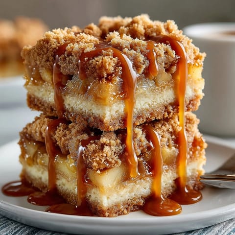 Warm, gooey Caramel Apple Pie Blondies with a hint of cinnamon, perfect for dessert.