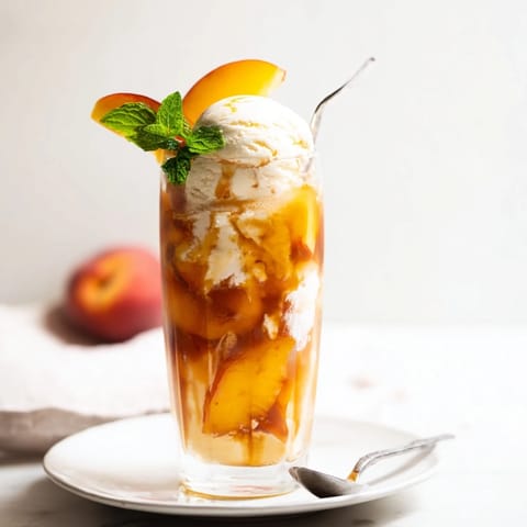 Delicious Sweet Tea Peach Rebel Float, blending creamy ice cream and fresh peaches.  