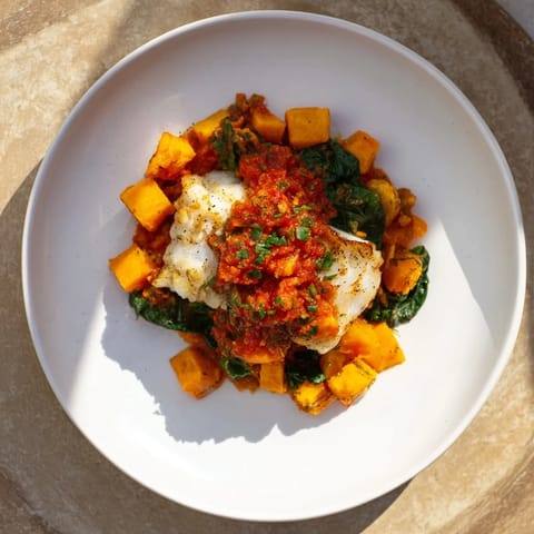 Baked Cod Butternut Spinach