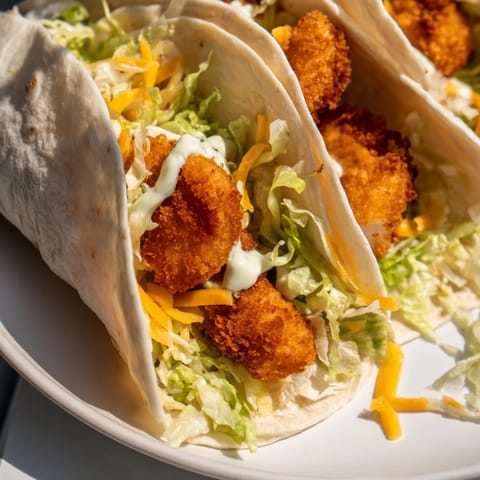A close-up of a delicious, hand-held crispy chicken ranch snack wrap, perfect for lunch.