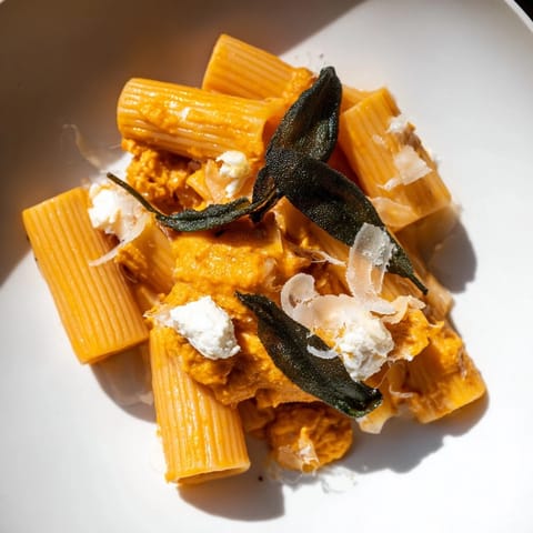 Golden roasted butternut squash coats the pasta, mixed with tangy goat cheese in this flavorful dish.