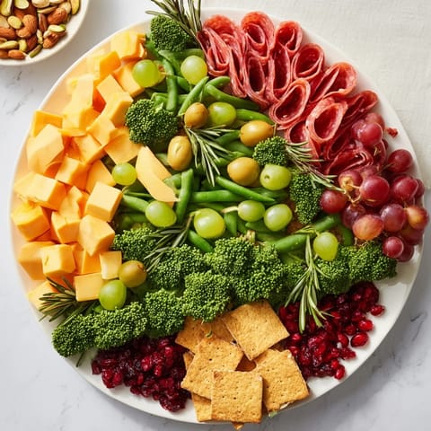 Detailed view of a beautiful Evergreen Tree Snack Board, perfect for holiday appetizers and parties.