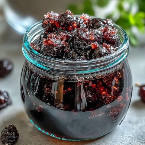 A clear glass jar holds the vibrant purple Easy Blackcurrant Liqueur as it infuses, with fresh berries visible within. 