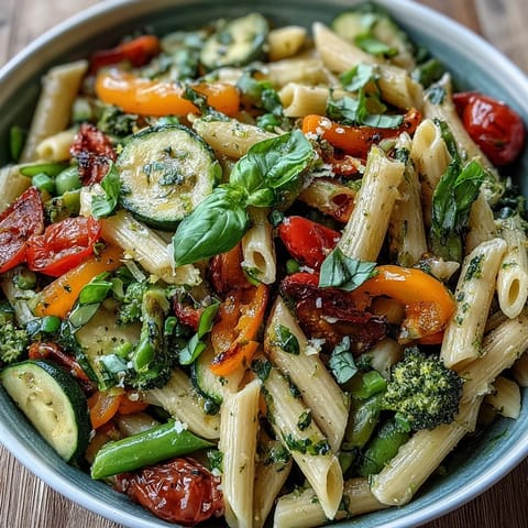 Vegan One-Pot Pasta Primavera with Lemon and Basil steams al dente penne with crisp veggies in a single Dutch oven for easy cleanup.