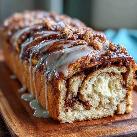 King Cake Cinnamon Babka Loaf with swirls of cinnamon and cream cheese filling, topped with colorful glaze and festive sanding sugars.  
