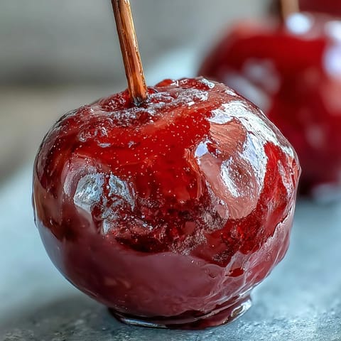 Mini candy apples on sticks, glossy red and crunchy, perfect for kids' parties and festive snacking.  