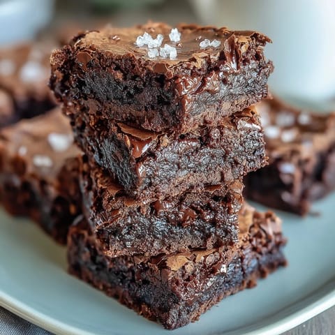 Fudgy sourdough discard brownies with sea salt, rich chocolate and a hint of tang from the starter.