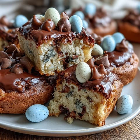 1. Soft, chewy Cadbury Mini Egg Easter chocolate chip cookies with colorful candy shells and melty chocolate chips, perfect for spring gatherings.  