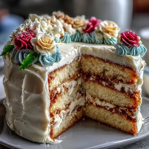 Simple First Communion Sheet Cake with Buttercream Flowers: A tender vanilla sheet cake topped with smooth buttercream and delicate piped flowers, perfect for celebrating a First Communion.