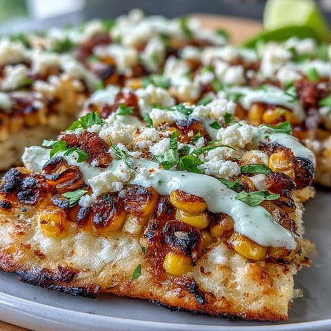 Cinco de Mayo Street Corn Flatbread, charred corn, cotija, and jalapeño crema.