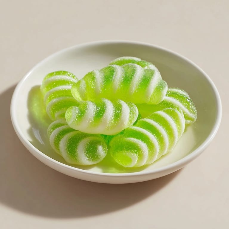 Easy to make Glow-in-the-Dark Jello Worms served on a platter, glowing under blacklight.