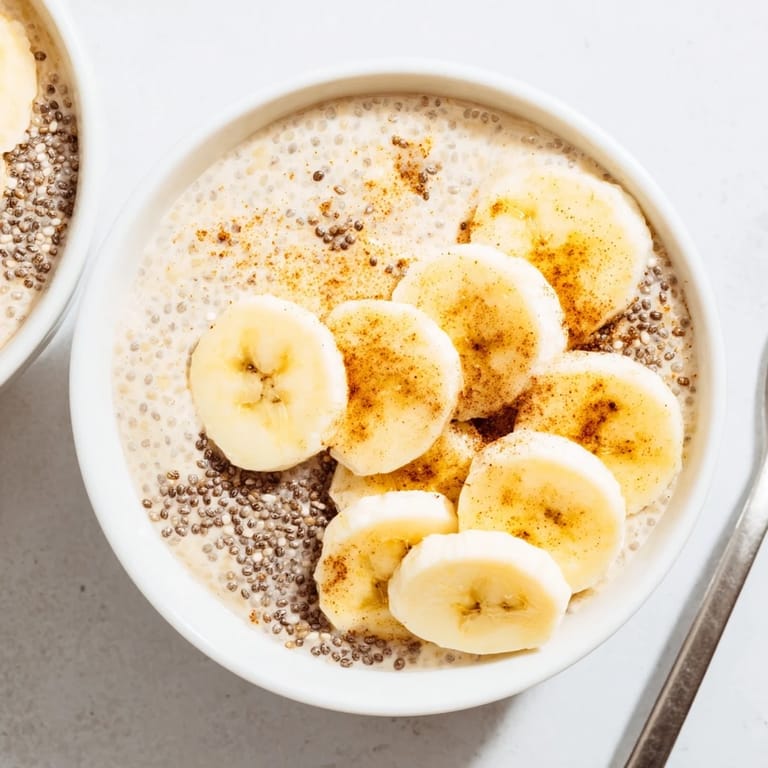 Vegan Overnight Chia Banana Pudding in a jar, perfect for a quick breakfast.  