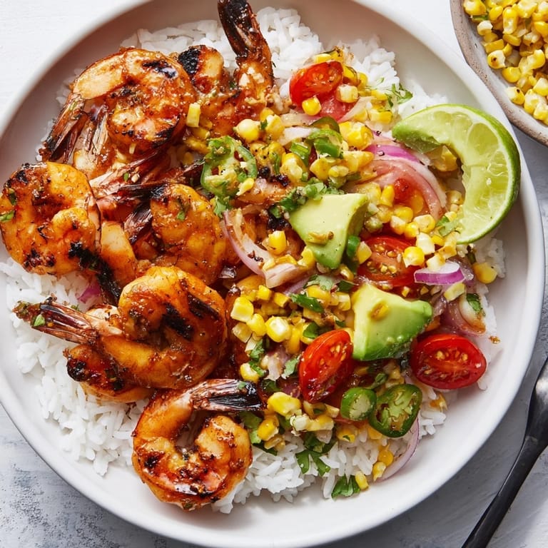 Delicious easy grilled shrimp bowl, bursting with flavor from zesty lime and sweet corn.