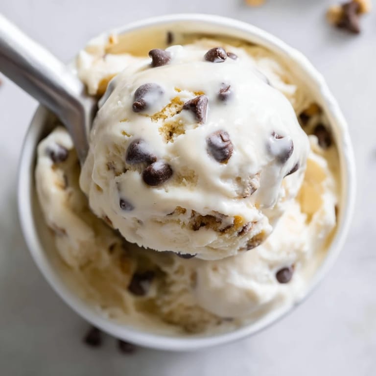 Protein-rich cottage cheese ice cream, swirled with soft cookie dough and chocolate chips.