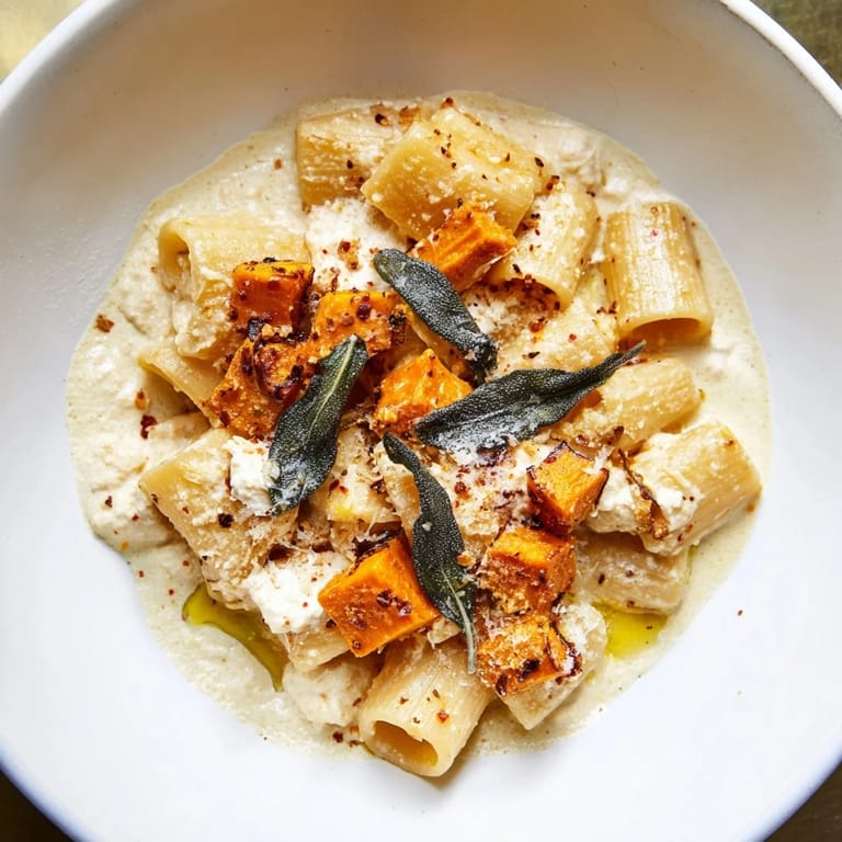 Tender sweet potato pasta, brightened by goat cheese and crispy sage, a comforting dinner idea.