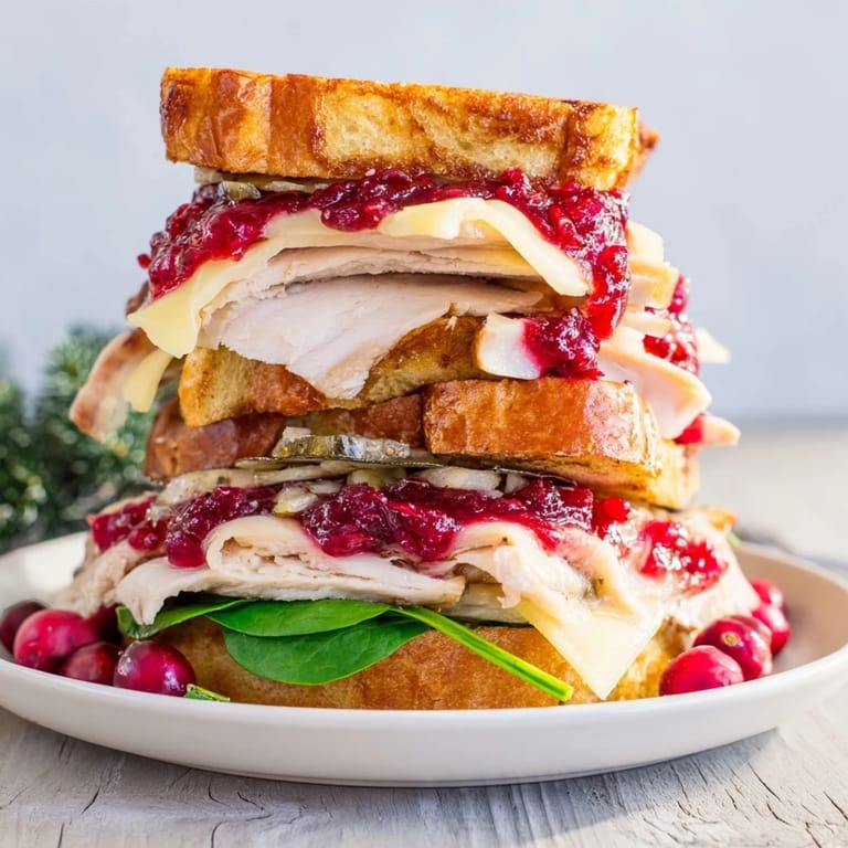 Freshly made Budget Christmas Sandwich on Brioche, perfectly toasted and bursting with holiday flavors.