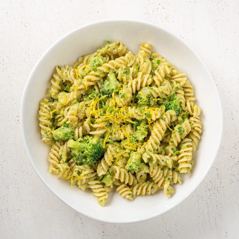 Creamy Green Goddess Broccoli Cheddar One-Pot Pasta, a comforting vegetarian meal served in a bowl.