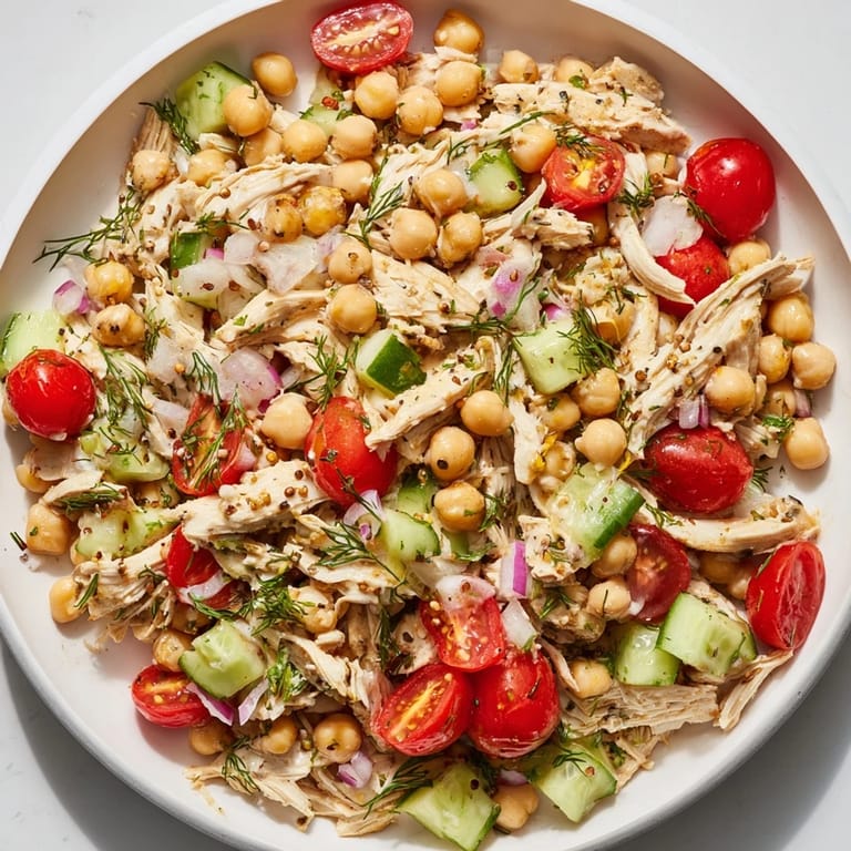 Enjoy the flavors of this hearty Dense Bean Salad with Lemon-Dill Chicken, perfect for lunch or a light, protein-packed dinner.