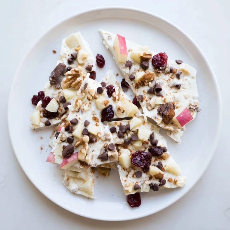 Enjoy a refreshing bite of this delicious Apple Cinnamon Yogurt Bark, perfect for a healthy snack.