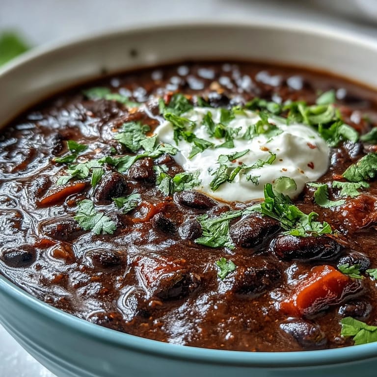 Hearty Black Bean Soup simmering in a pot with diced onions, carrots, and warming spices visible.