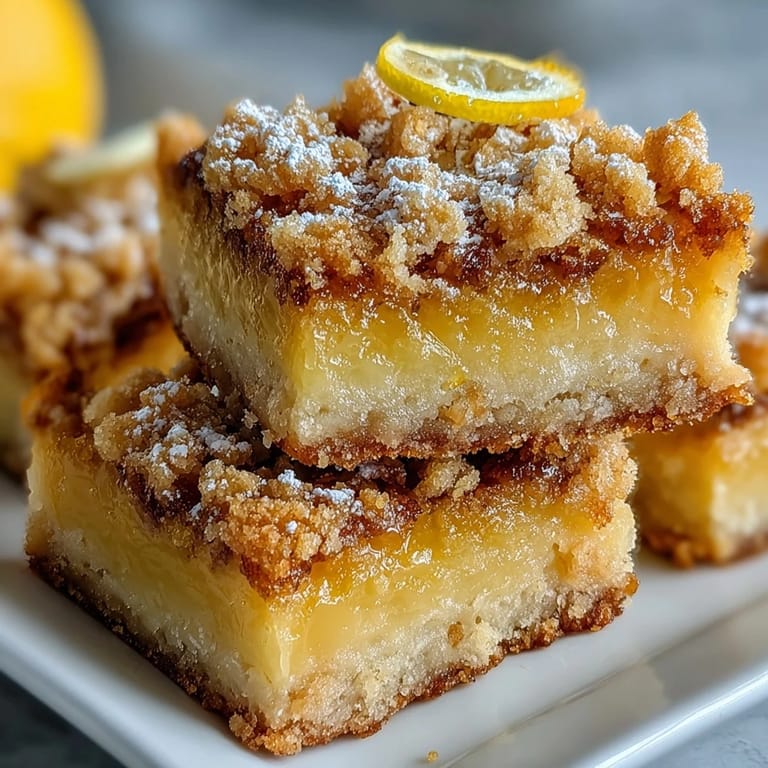 Buttery crumb crust holds a vibrant yellow lemon filling with zest and fresh juice for a tangy, sweet dessert bar.