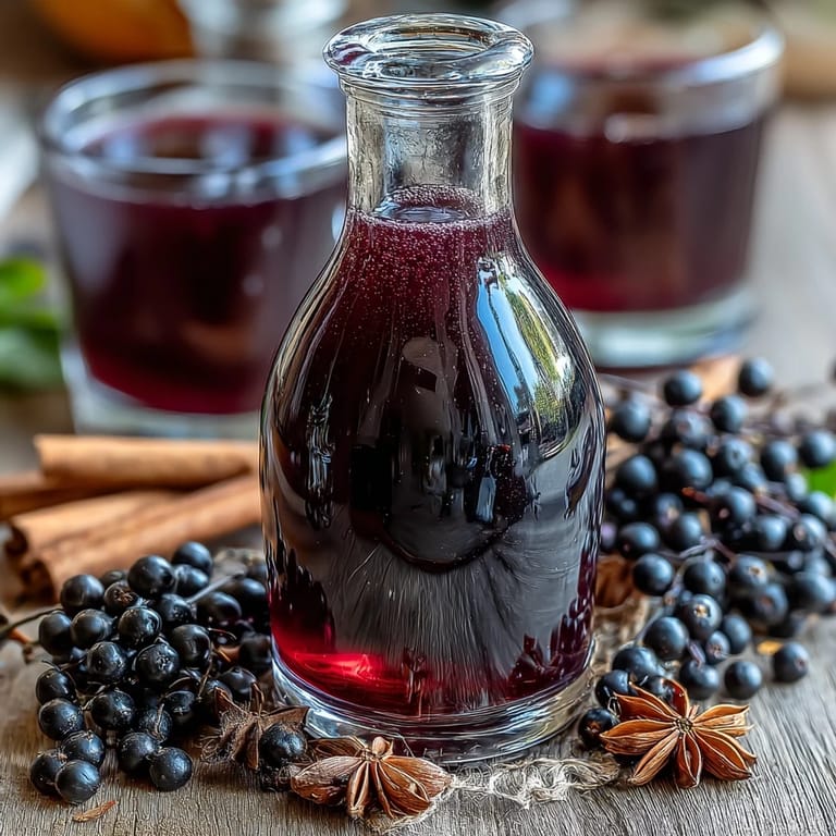 Spoon dripping deep purple Homemade Spiced Blackcurrant Vodka Liqueur into a dessert bowl.