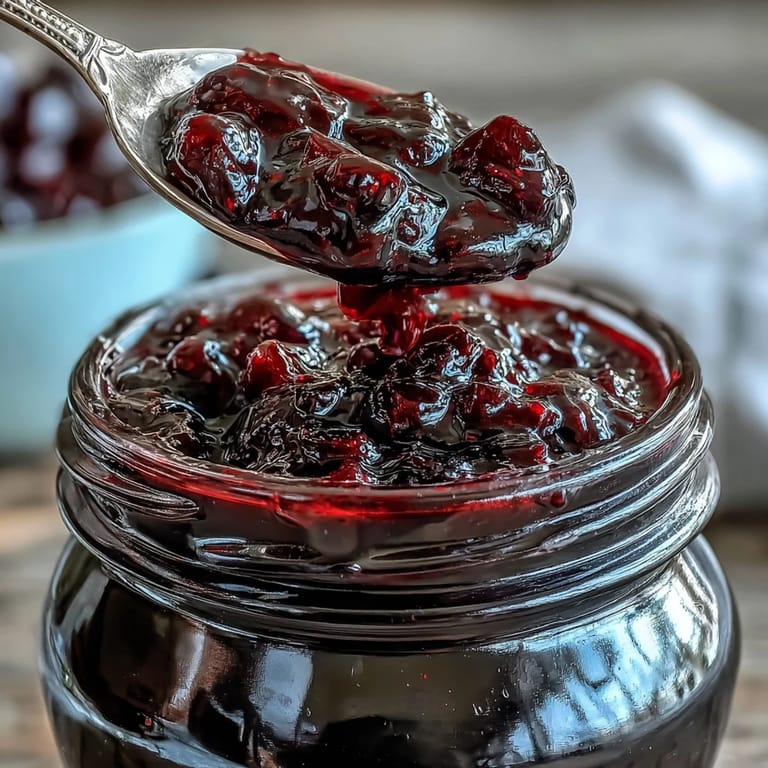 Thick Homemade Black Currant Jam bubbling in a pot with steam rising and lemon juice nearby.