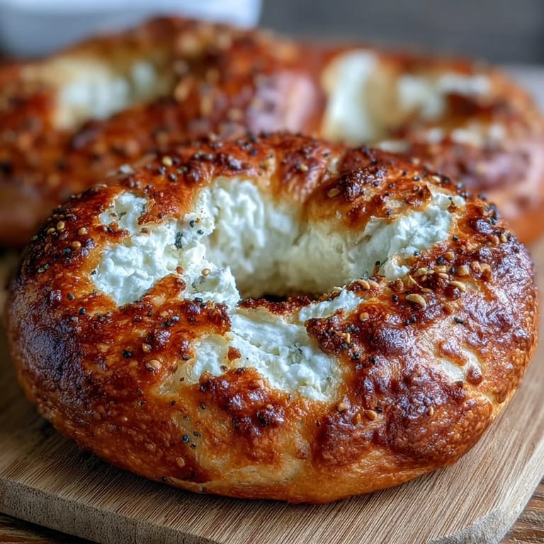 Homemade Greek Yogurt Bagels brushed with egg wash, cooling on a tray, ready for a healthy breakfast spread with cream cheese.