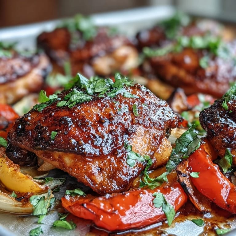 Sheet Pan Honey Garlic Chicken & Naan garnished with fresh cilantro, lemon wedges, and brushed with sweet, savory glaze.