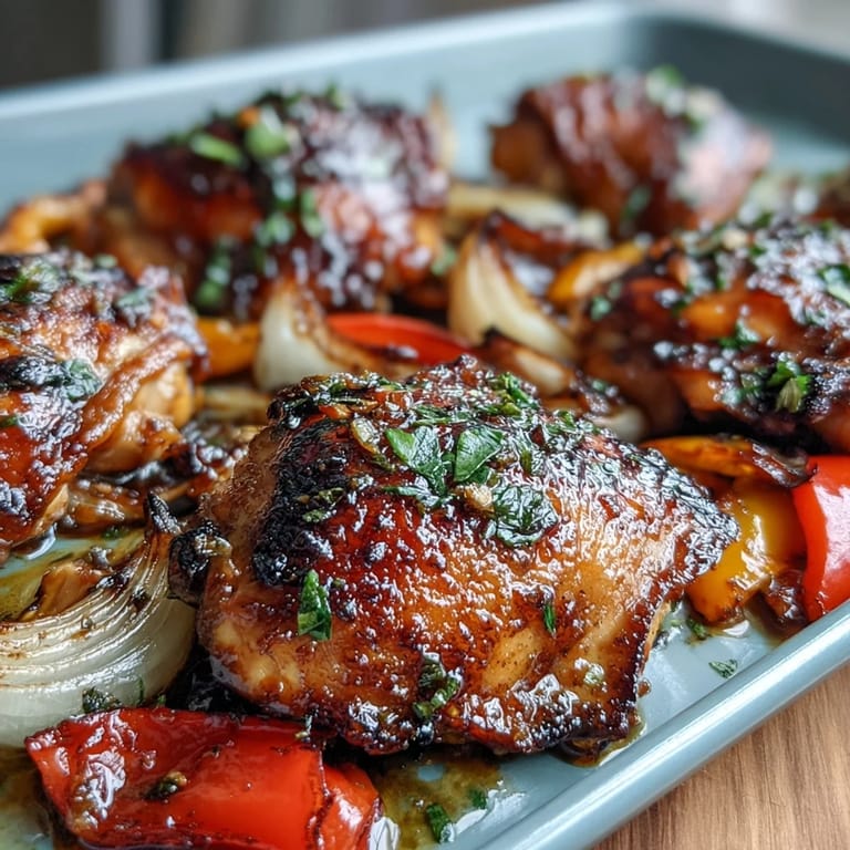 Savory Sheet Pan Honey Garlic Chicken glazed with a sweet honey garlic sauce, paired with fluffy naan and colorful roasted vegetables for a complete meal.