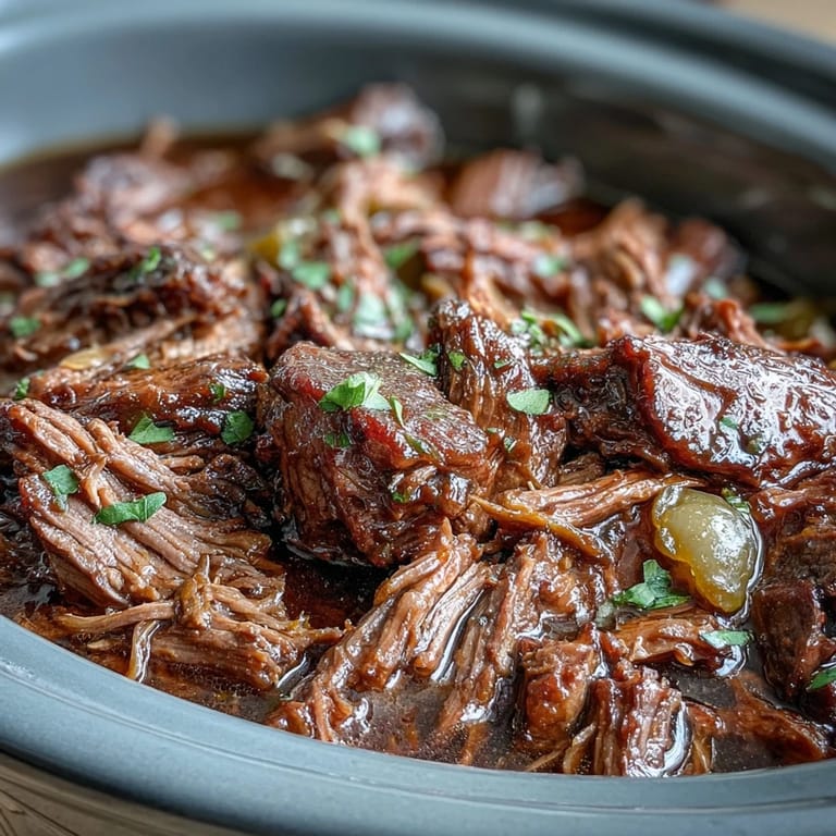 Succulent Mississippi-style ranch beef piled high on a sandwich bun with provolone cheese, juicy peppers, and rich, savory slow-cooker drippings.