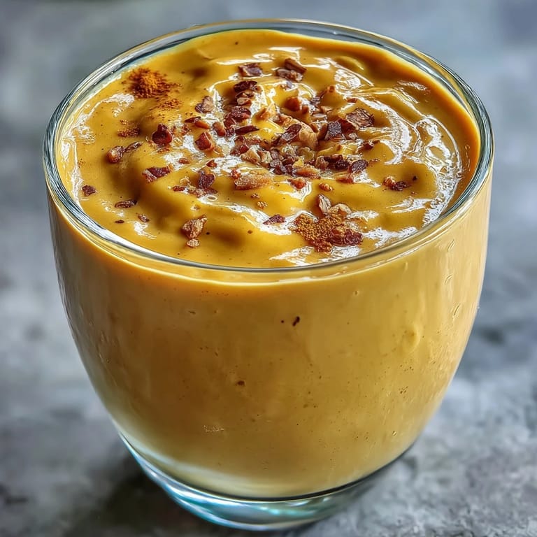 Creamy Vegan Mango Turmeric Golden Milk Smoothie served with a straw in bright sunlight.