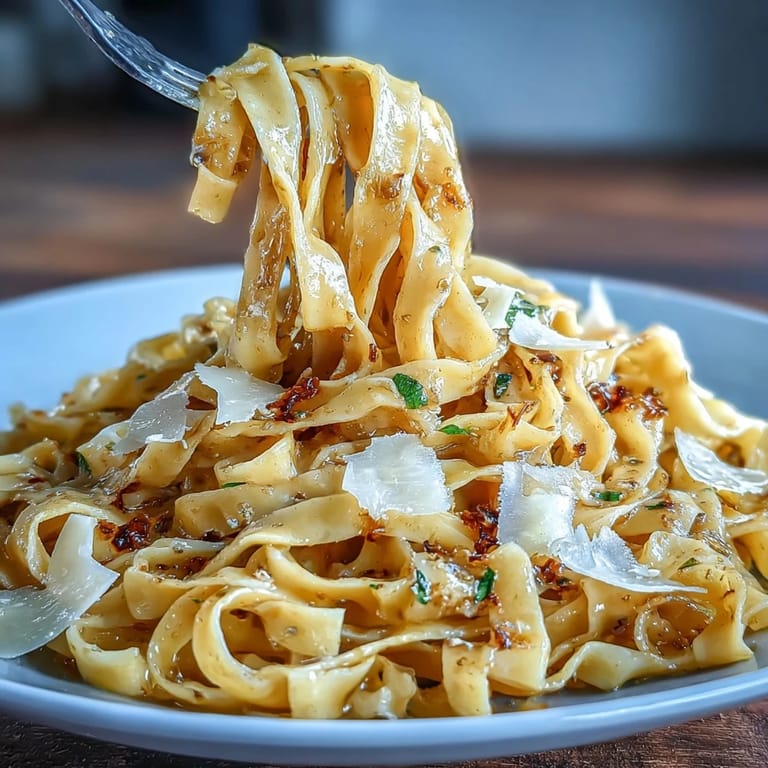 Elegant truffle-infused egg pasta coated in butter sauce and finished with Parmesan for a luxurious meal.