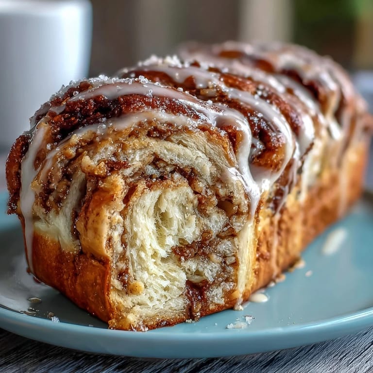Decadent King Cake Cinnamon Babka Loaf showcasing braided layers of cinnamon-spiced dough, cream cheese ribbon, and vibrant purple, green, and gold sugar topping.