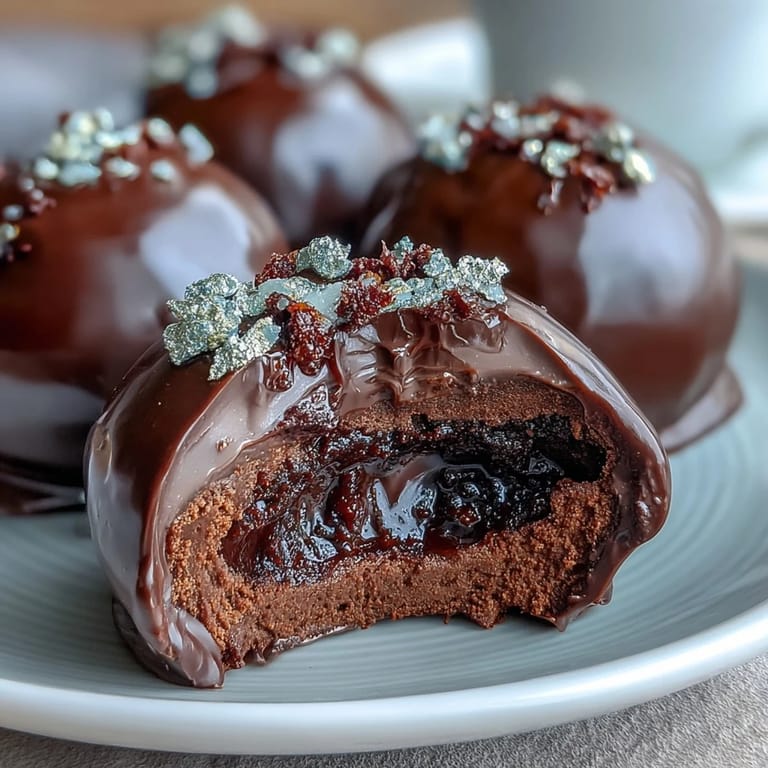 Decadent chocolate truffles inspired by Dubai, coated in dark chocolate and adorned with edible gold flakes for a luxurious treat.