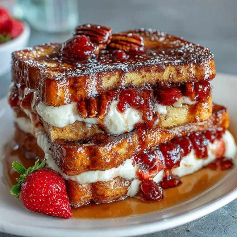 Juicy blueberries nestled in soft, custard-soaked brioche bread, baked to golden perfection and dusted with powdered sugar for a special morning treat.