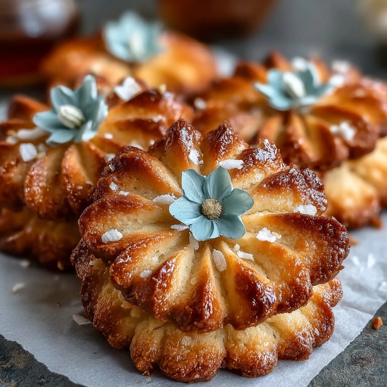 Buttery shortbread cookies in floral shapes, perfect for spring gatherings or elegant afternoon tea parties.