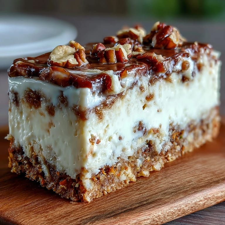 Swirled carrot cake and cheesecake bars topped with smooth frosting, a delightful fusion for holiday celebrations.