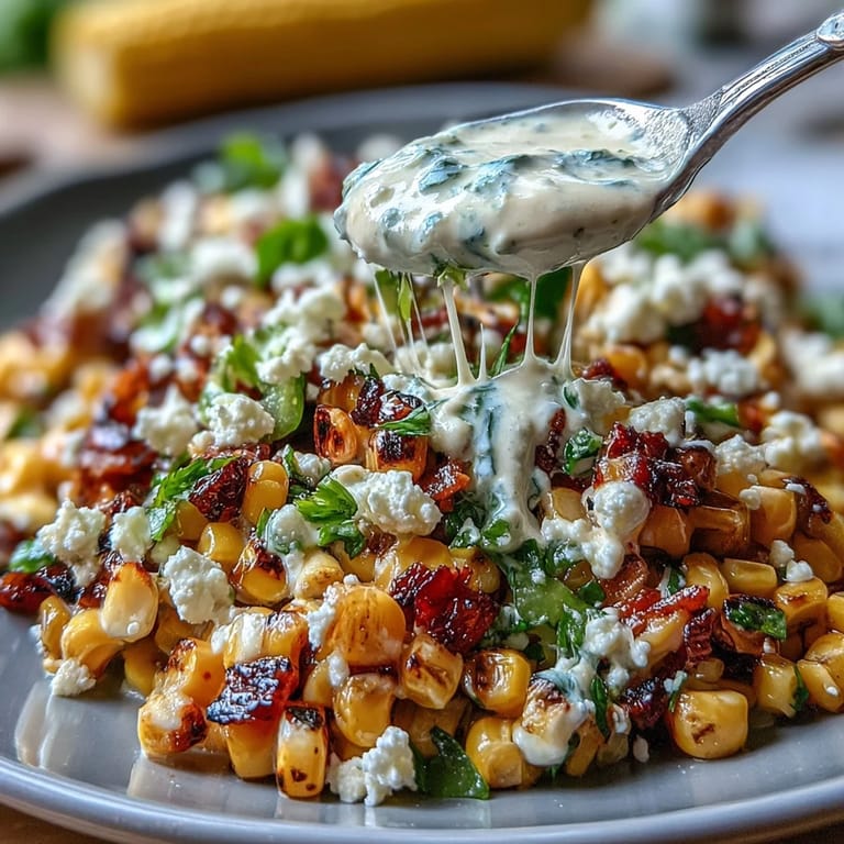 Fresh Mexican Street Corn Salad tossed in smoky chili-lime dressing, topped with Cotija cheese and fresh herbs for a zesty bite.