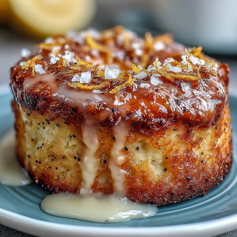 Freshly baked lemon poppy seed muffins, bursting with citrus aroma, topped with sparkling sugar and a bright lemon drizzle.