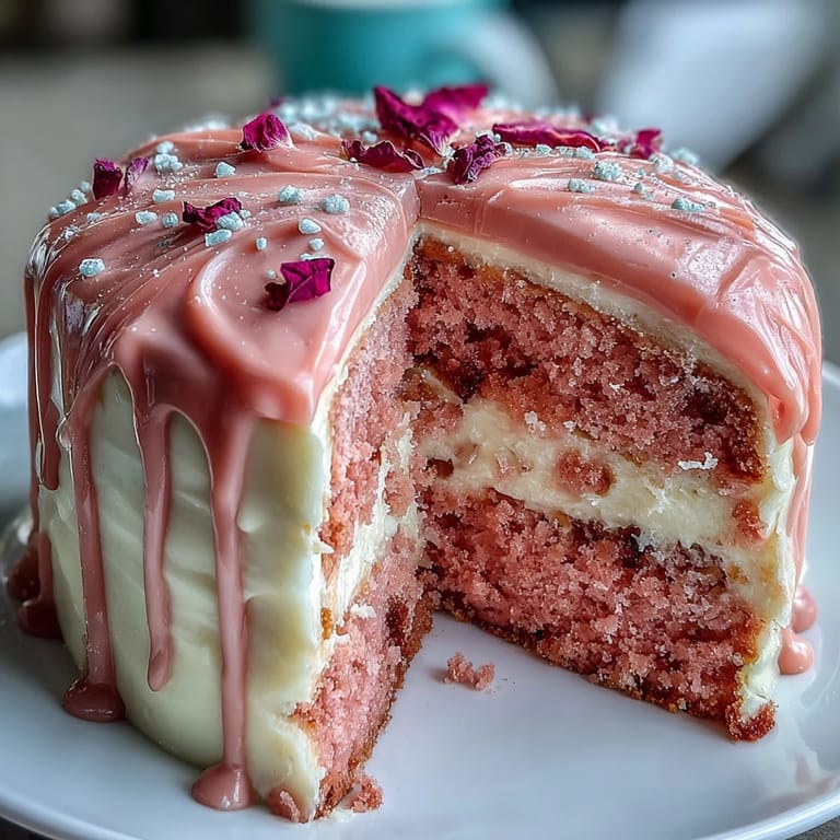 Decadent Bridal Shower Rosé Velvet Cake, ready to impress at your special event.