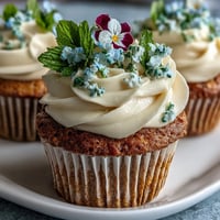 Delicate vanilla cupcakes topped with creamy buttercream and vibrant edible flowers, perfect for baby showers.  