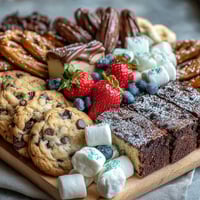 Festive grad party dessert board with cake slices, cookies, and brownie bites, perfect for sharing and celebrating.