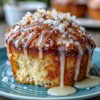 Golden lemon poppy seed muffins with a crunchy sugar topping and glossy lemon glaze, perfect for breakfast or snack.