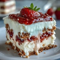 Memorial Day No-Bake Icebox Cake: creamy layers of strawberries and graham crackers.