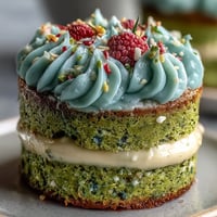 Delectable smash cake style mini matcha birthday cake, frosted elegantly for brunch.